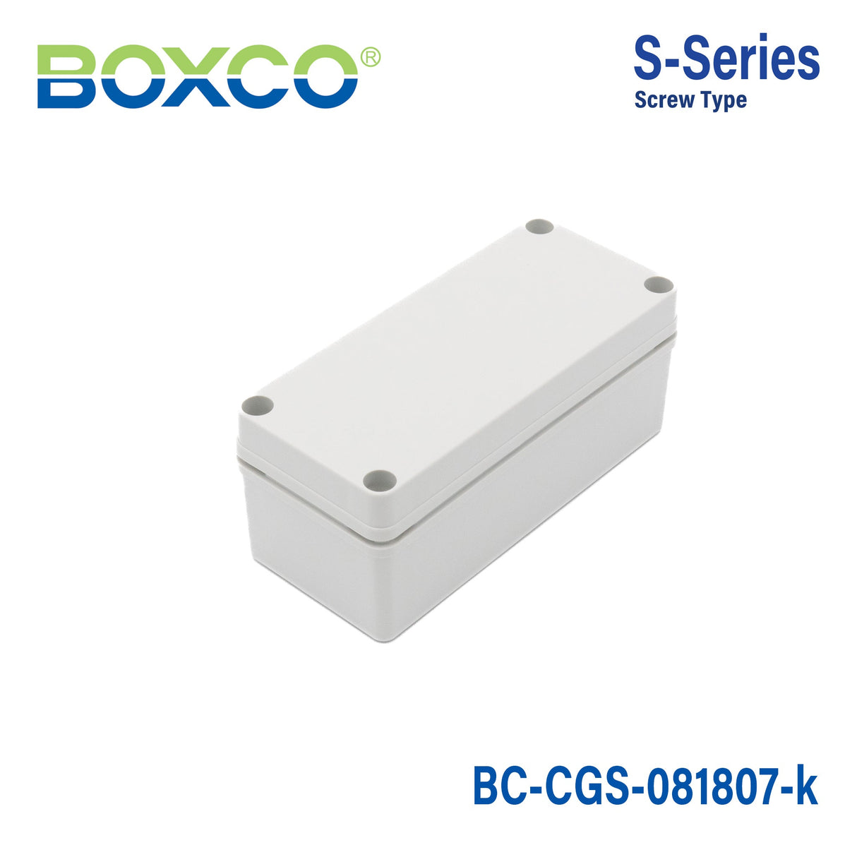 Boxco S - Series 3.15 x 7.09 x 2.76 Inches(80 x 180 x 70mm) Plastic Enclosure, IP67, IK08, PC, Grey Cover, Screw Type - BC-CGS-081807-K - powersupplymall.com