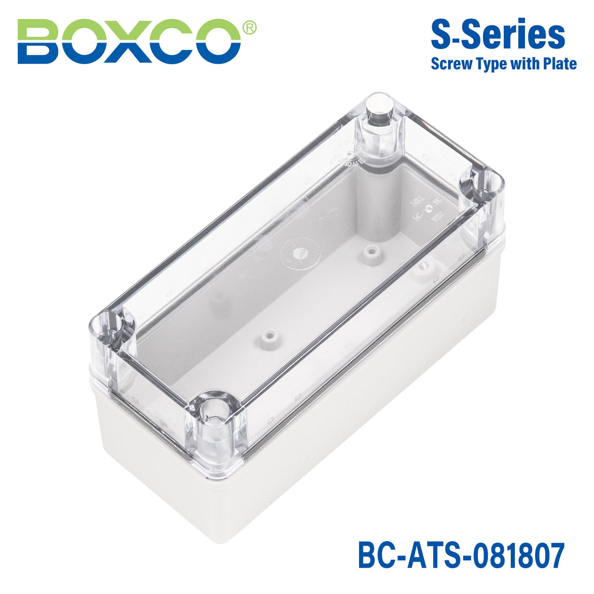 Boxco S - Series 3.15 x 7.09 x 2.76 Inches(80x180x70mm) Plastic Enclosure, IP67, IK08, ABS, Transparent Cover, Screw Type - BC-ATS-081807 - powersupplymall.com