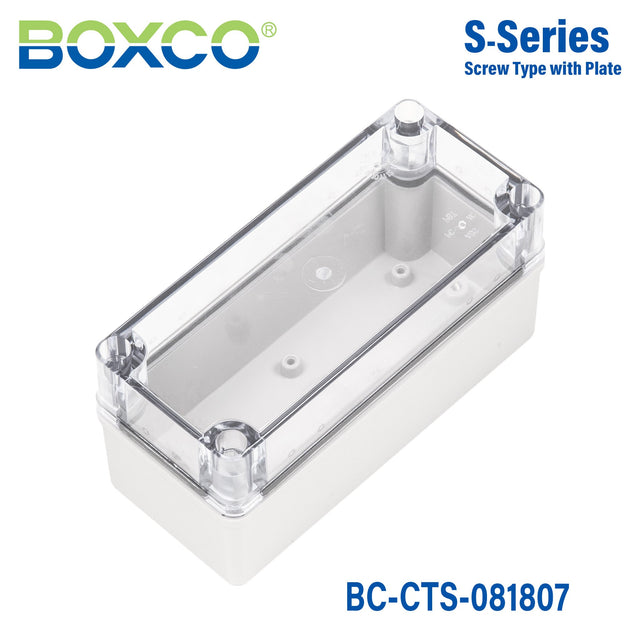 Boxco S - Series 3.15 x 7.09 x 2.76 Inches(80x180x70mm) Plastic Enclosure, IP67, IK08, PC, Transparent Cover, Screw Type - BC-CTS-081807 - powersupplymall.com