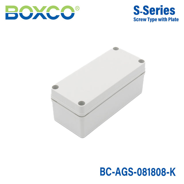 Boxco S - Series 3.15 x 7.09 x 3.35 Inches(80 x 180 x 85mm) Plastic Enclosure, IP67, IK08, ABS, Grey Cover, Screw Type - BC - AGS - 081808 - K - powersupplymall.com