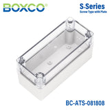 Boxco S - Series 3.15 x 7.09 x 3.35 Inches(80x180x85mm) Plastic Enclosure, IP67, IK08, ABS, Transparent Cover, Screw Type - BC-ATS-081808 - powersupplymall.com