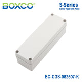 Boxco S - Series 3.15 x 9.84 x 2.76 Inches(80 x 250 x 70mm) Plastic Enclosure, IP67, IK08, PC, Grey Cover, Screw Type - BC-CGS-082507-K - powersupplymall.com