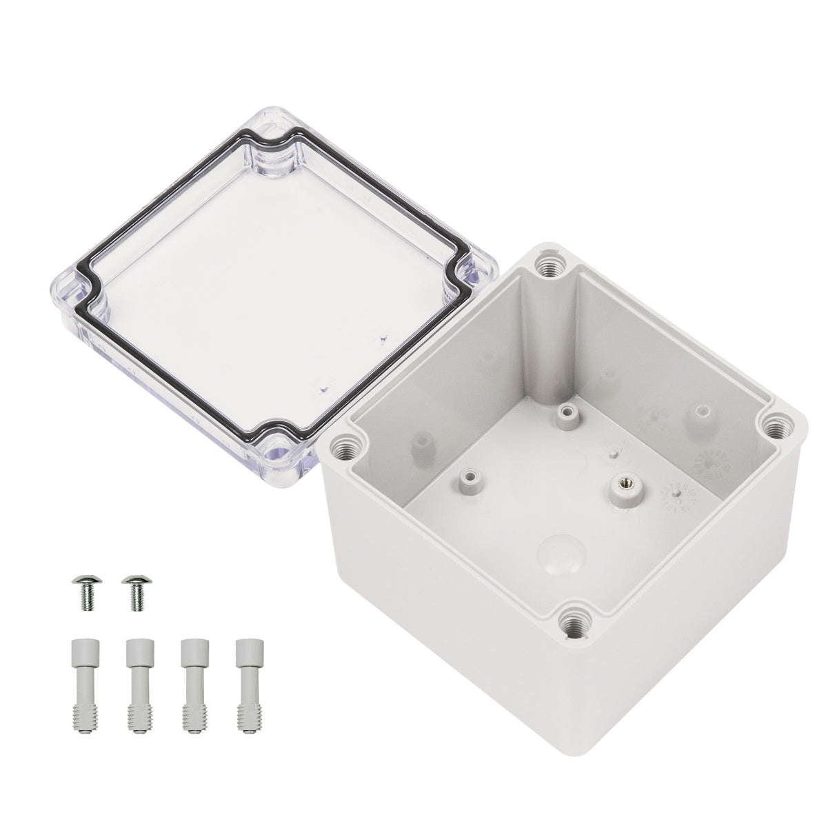 Boxco S - Series 3.94 x 3.94 x 2.95 Inches(100x100x75mm) Plastic Enclosure, IP67, IK08, PC, Transparent Cover, Screw Type - BC-CTS-101007 - powersupplymall.com