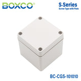 Boxco S - Series 3.94 x 3.94 x 3.94 Inches(100x100x100mm) Plastic Enclosure, IP67, IK08, PC, Grey Cover, Screw Type - BC-CGS-101010 - powersupplymall.com