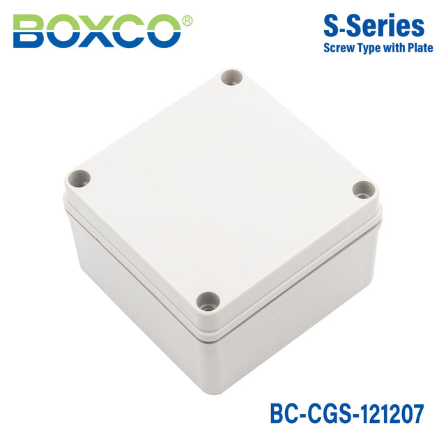 Boxco S - Series 4.92 x 4.92 x 2.95 Inches(125x125x75mm) Plastic Enclosure, IP67, IK08, PC, Grey Cover, Screw Type - BC-CGS-121207 - powersupplymall.com
