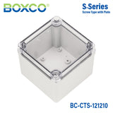 Boxco S - Series 4.92 x 4.92 x 3.94 Inches(125x125x100mm) Plastic Enclosure, IP67, IK08, PC, Transparent Cover, Screw Type - BC-CTS-121210 - powersupplymall.com