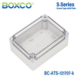 Boxco S - Series 4.92 x 6.89 x 2.95 Inches(125 x 175 x 75mm) Plastic Enclosure, IP67, IK08, ABS, Transparent Cover, Screw Type - BC-ATS-121707-K - powersupplymall.com