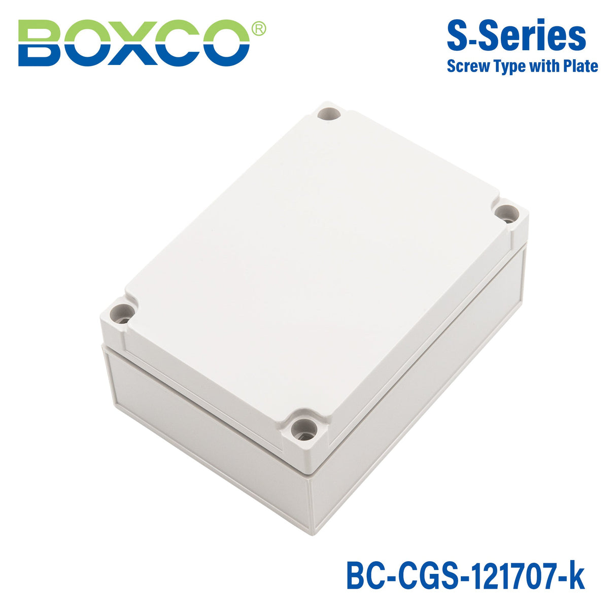Boxco S - Series 4.92 x 6.89 x 2.95 Inches(125 x 175 x 75mm) Plastic Enclosure, IP67, IK08, PC, Grey Cover, Screw Type - BC-CGS-121707-K - powersupplymall.com