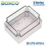 Boxco S - Series 4.92 x 6.89 x 3.94 Inches(125 x 175 x 100mm) Plastic Enclosure, IP67, IK08, PC, Transparent Cover, Screw Type - BC-CTS-121710-K - powersupplymall.com