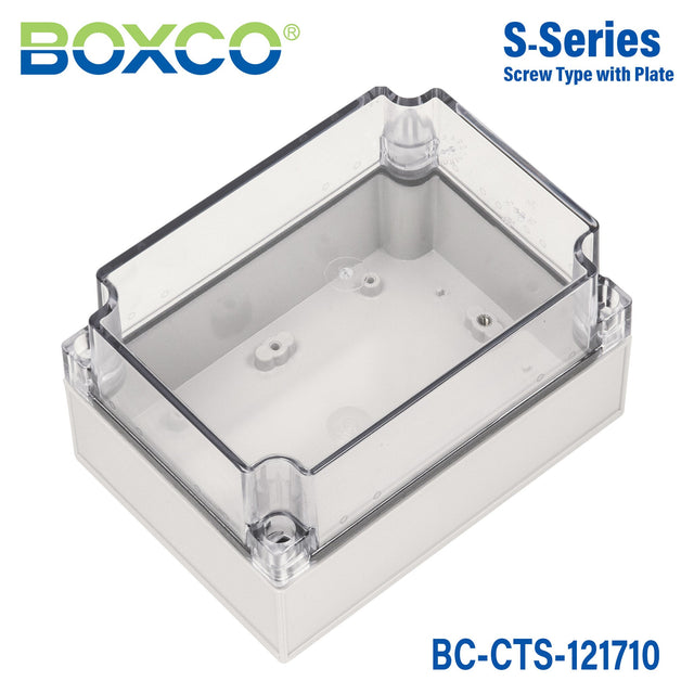 Boxco S - Series 4.92 x 6.89 x 3.94 Inches(125x175x100mm) Plastic Enclosure, IP67, IK08, PC, Transparent Cover, Screw Type - BC-CTS-121710 - powersupplymall.com