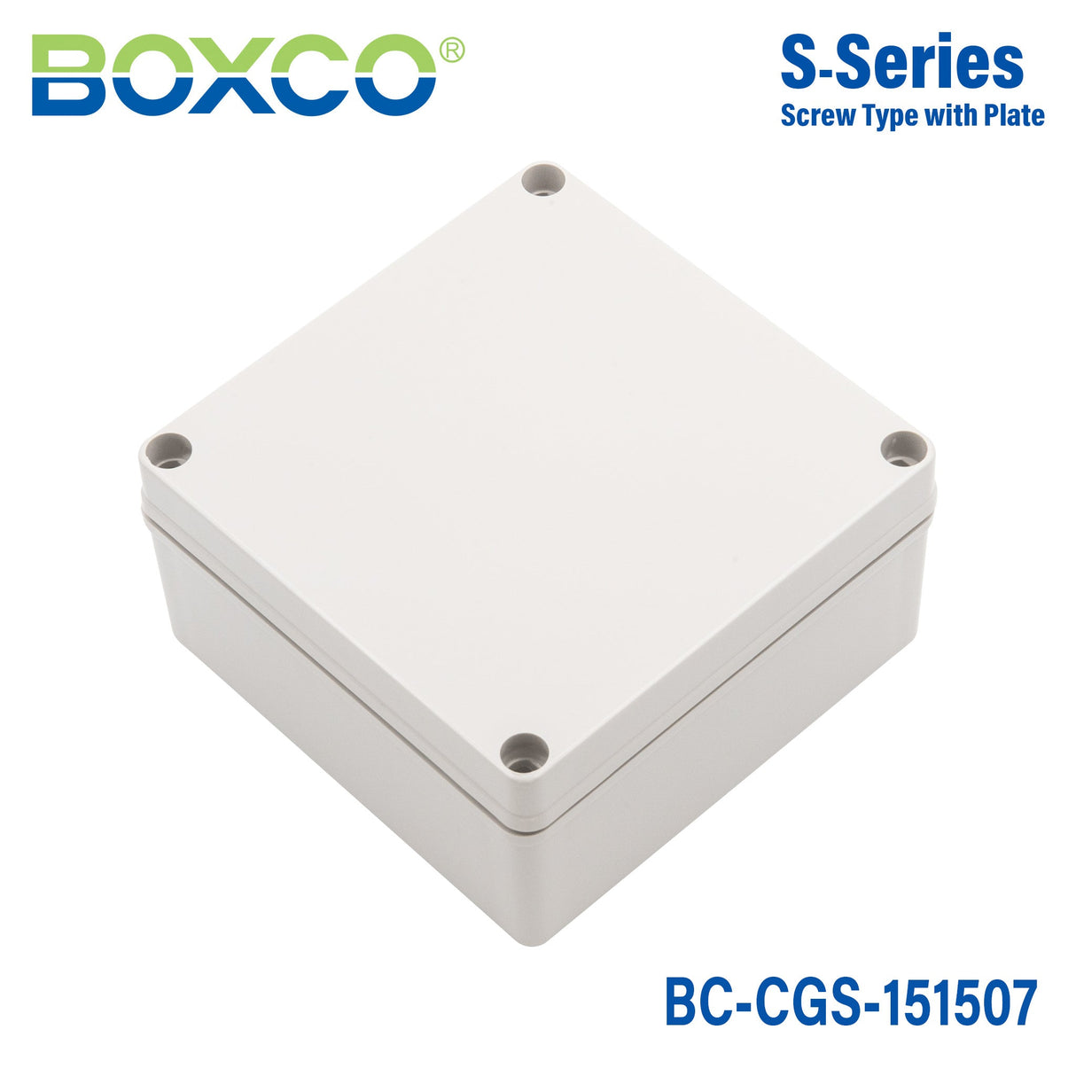 Boxco S - Series 5.91 x 5.91 x 2.95 Inches(150x150x75mm) Plastic Enclosure, IP67, IK08, PC, Grey Cover, Screw Type - BC-CGS-151507 - powersupplymall.com