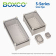 Boxco S - Series 5.91 x 5.91 x 2.95 Inches(150x150x75mm) Plastic Enclosure, IP67, IK08, PC, Transparent Cover, Screw Type - BC-CTS-151507 - powersupplymall.com