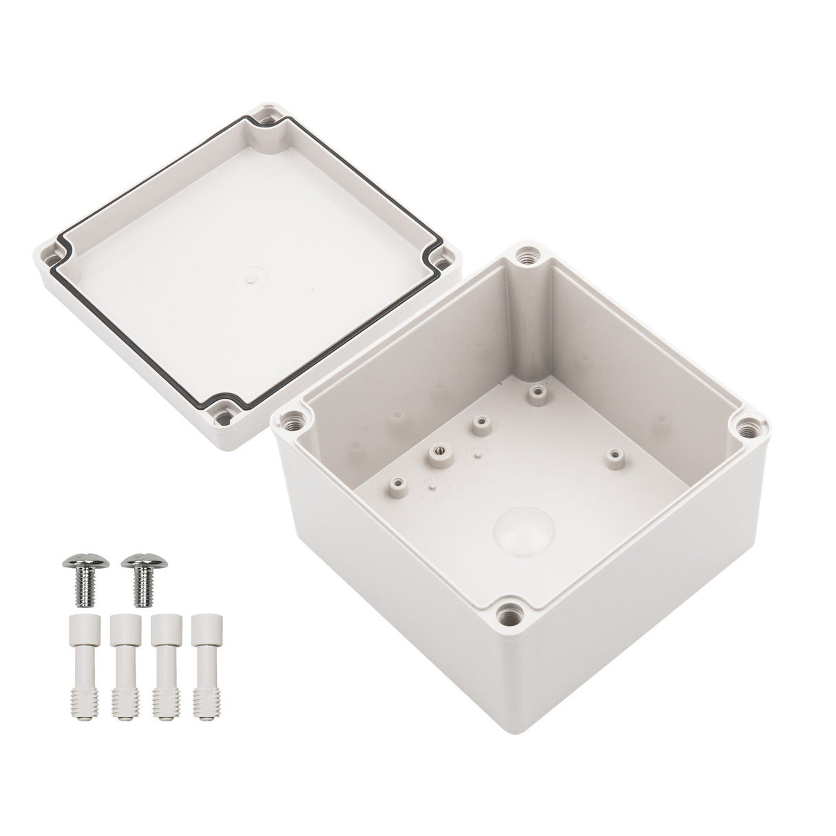 Boxco S - Series 5.91 x 5.91 x 3.94 Inches(150x150x100mm) Plastic Enclosure, IP67, IK08, ABS, Grey Cover, Screw Type - BC - AGS - 151510 - powersupplymall.com