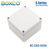 Boxco S - Series 5.91 x 5.91 x 3.94 Inches(150x150x100mm) Plastic Enclosure, IP67, IK08, PC, Grey Cover, Screw Type - BC-CGS-151510 - powersupplymall.com
