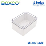 Boxco S - Series 5.91 x 7.87 x 3.94 Inches(150x200x100mm) Plastic Enclosure, IP67, IK08, ABS, Transparent Cover, Screw Type - BC-ATS-152010 - powersupplymall.com