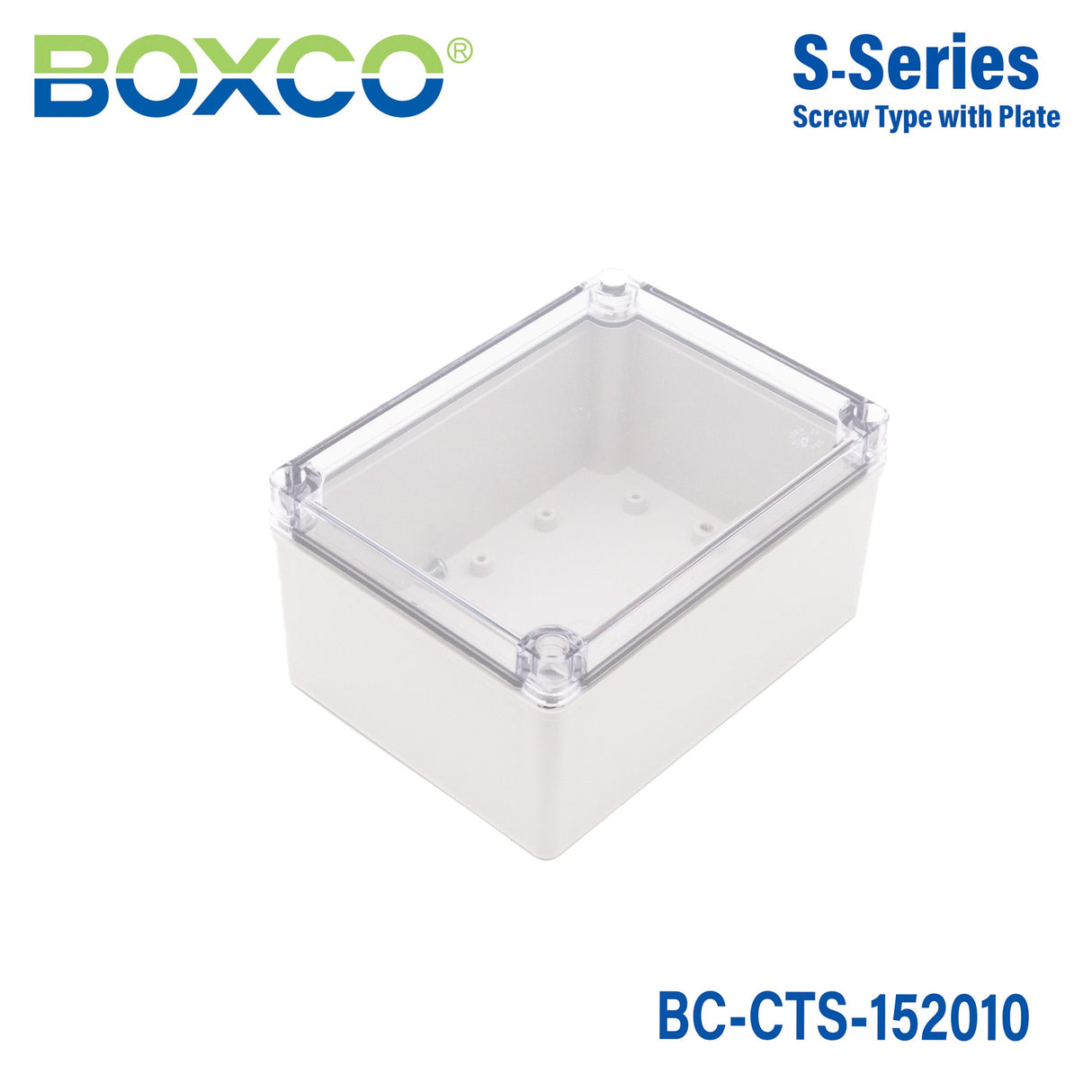 Boxco S - Series 5.91 x 7.87 x 3.94 Inches(150x200x100mm) Plastic Enclosure, IP67, IK08, PC, Transparent Cover, Screw Type - BC-CTS-152010 - powersupplymall.com