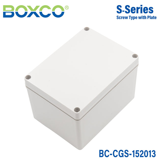 Boxco S - Series 5.91 x 7.87 x 5.12 Inches(150x200x130mm) Plastic Enclosure, IP67, IK08, PC, Grey Cover, Screw Type - BC-CGS-152013 - powersupplymall.com