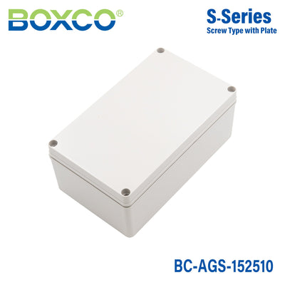 Boxco S-Series 5.91 x 9.84 x 3.94 Inches(150x250x100mm) Plastic Enclosure, IP67, IK08, ABS, Grey Cover, Screw Type