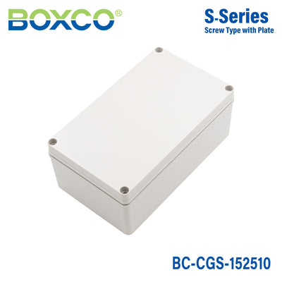 Boxco S-Series 5.91 x 9.84 x 3.94 Inches(150x250x100mm) Plastic Enclosure, IP67, IK08, PC, Grey Cover, Screw Type