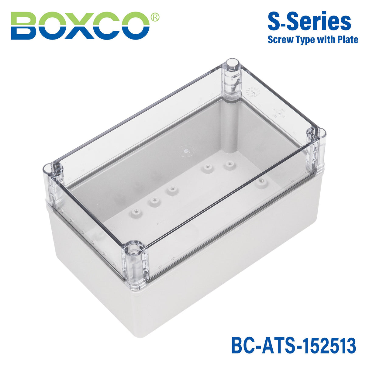 Boxco S - Series 5.91 x 9.84 x 5.12 Inches(150x250x130mm) Plastic Enclosure, IP67, IK08, ABS, Transparent Cover, Screw Type - BC-ATS-152513 - powersupplymall.com