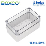 Boxco S - Series 5.91 x 9.84 x 5.12 Inches(150x250x130mm) Plastic Enclosure, IP67, IK08, ABS, Transparent Cover, Screw Type - BC-ATS-152513 - powersupplymall.com