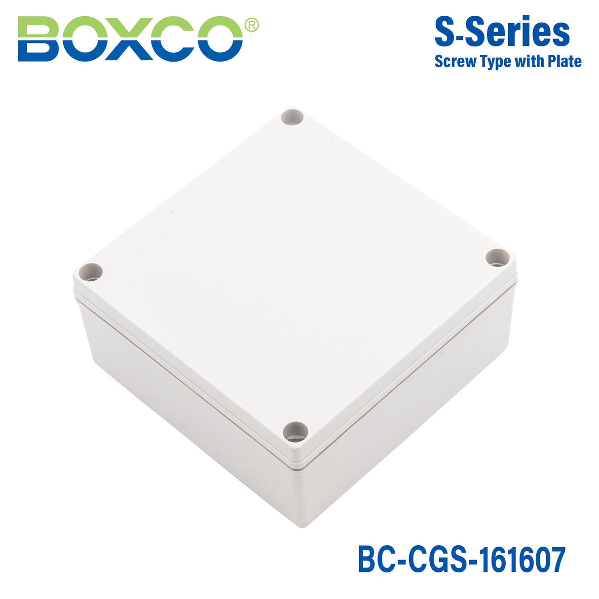 Boxco S - Series 6.3 x 6.3 x 2.76 Inches(160x160x70mm) Plastic Enclosure, IP67, IK08, PC, Grey Cover, Screw Type - BC-CGS-161607 - powersupplymall.com