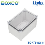 Boxco S - Series 7.48 x 11.02 x 7.09 Inches(190x280x180mm) Plastic Enclosure, IP67, IK08, ABS, Transparent Cover, Screw Type - BC-ATS-192818 - powersupplymall.com