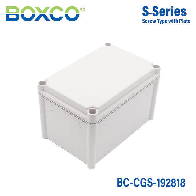 Boxco S - Series 7.48 x 11.02 x 7.09 Inches(190x280x180mm) Plastic Enclosure, IP67, IK08, PC, Grey Cover, Screw Type - BC-CGS-192818 - powersupplymall.com