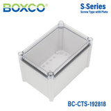 Boxco S - Series 7.48 x 11.02 x 7.09 Inches(190x280x180mm) Plastic Enclosure, IP67, IK08, PC, Transparent Cover, Screw Type - BC-CTS-192818 - powersupplymall.com