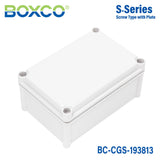 Boxco S - Series 7.48 x 14.96 x 5.12 Inches(190x380x130mm) Plastic Enclosure, IP67, IK08, PC, Grey Cover, Screw Type - BC-CGS-193813 - powersupplymall.com