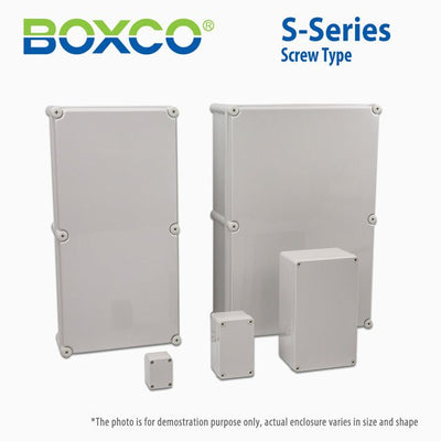 Boxco S-Series 7.48 x 14.96 x 7.09 Inches(190x380x180mm) Plastic Enclosure, IP67, IK08, ABS, Grey Cover, Screw Type