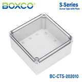 Boxco S - Series 7.87 x 7.87 x 3.94 Inches(200x200x100mm) Plastic Enclosure, IP67, IK08, PC, Transparent Cover, Screw Type - BC-CTS-202010 - powersupplymall.com