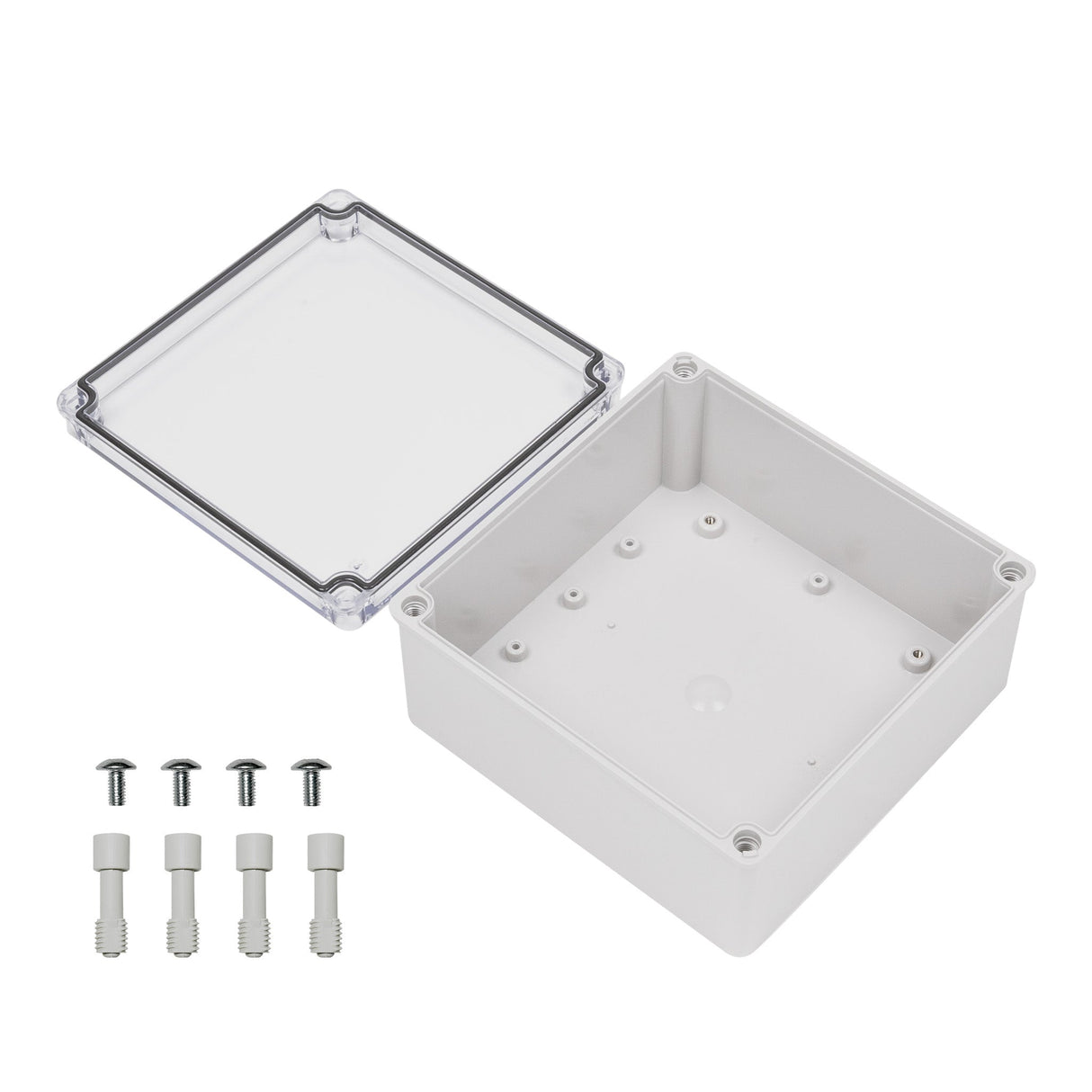 Boxco S - Series 7.87 x 7.87 x 3.94 Inches(200x200x100mm) Plastic Enclosure, IP67, IK08, PC, Transparent Cover, Screw Type - BC-CTS-202010 - powersupplymall.com