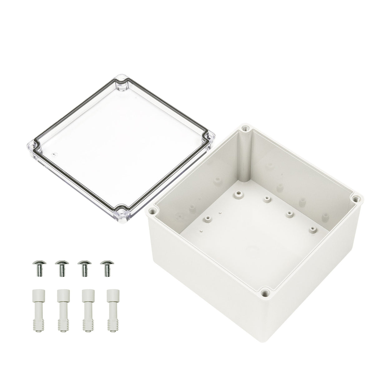 Boxco S - Series 7.87 x 7.87 x 5.12 Inches(200x200x130mm) Plastic Enclosure, IP67, IK08, ABS, Transparent Cover, Screw Type - BC-ATS-202013 - powersupplymall.com