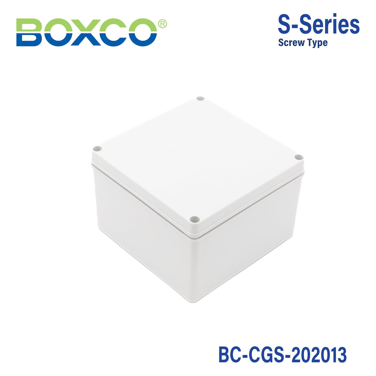 Boxco S - Series 7.87 x 7.87 x 5.12 Inches(200x200x130mm) Plastic Enclosure, IP67, IK08, PC, Grey Cover, Screw Type - BC-CGS-202013 - powersupplymall.com