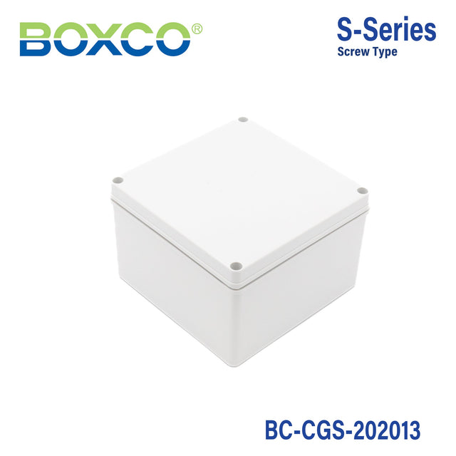 Boxco S - Series 7.87 x 7.87 x 5.12 Inches(200x200x130mm) Plastic Enclosure, IP67, IK08, PC, Grey Cover, Screw Type - BC-CGS-202013 - powersupplymall.com