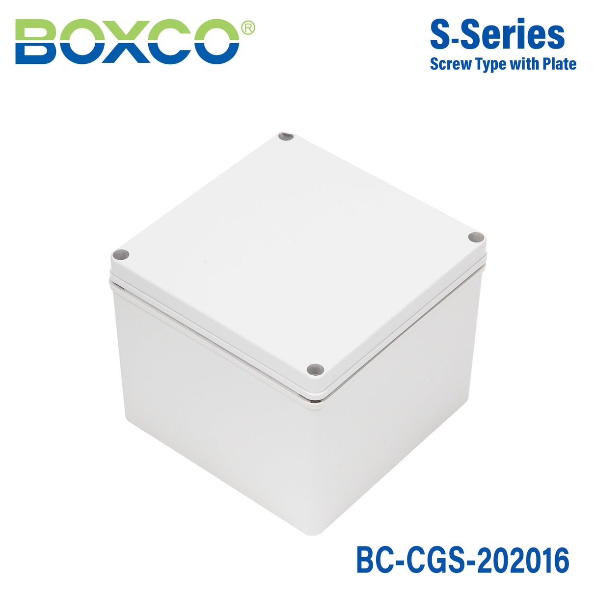 Boxco S - Series 7.87 x 7.87 x 6.3 Inches(200x200x160mm) Plastic Enclosure, IP67, IK08, PC, Grey Cover, Screw Type - BC-CGS-202016 - powersupplymall.com