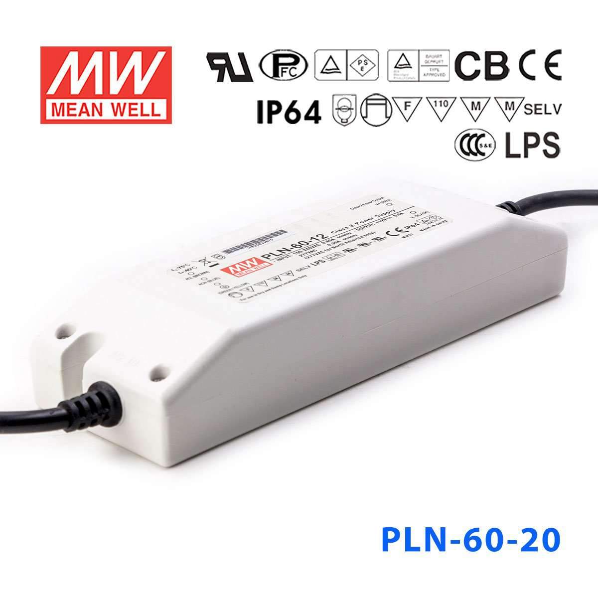 Mean Well PLN-60-20 Power Supply 60W 20V - IP64 3A