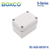 Boxco S-Series 3.15 x 4.33 x 2.76 Inches(80 x 110 x 70mm) Plastic Enclosure, IP67, IK08, ABS, Grey Cover, Screw Type
