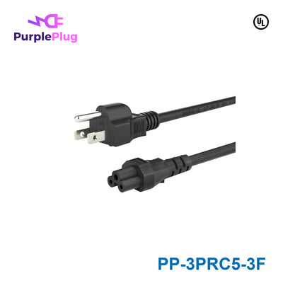 Purple Plug 3 Prong NEMA 5-15P to C5 Power Cord - 3FT, Copper, 18AWG, 125V 10A, SVT Wire