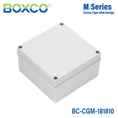 Boxco M-Series 7.09 x 7.09 x 3.94 Inches(180 x 180 x 100mm) Plastic Enclosure, IP67, IK08, PC, Grey Cover, Screw Type