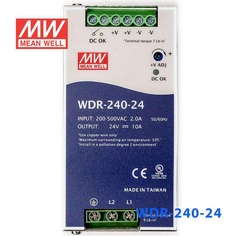 Mean Well WDR-240-24 Single Output Industrial Power Supply 240W 24V 10A - DIN Rail - PHOTO 2