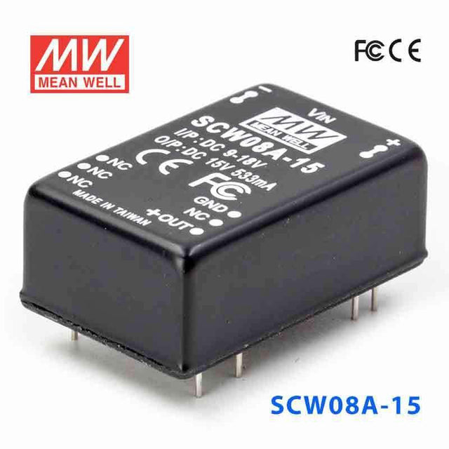 Mean Well SCW08A-15 DC-DC Converter - 8W 9~18V DC in 15V out