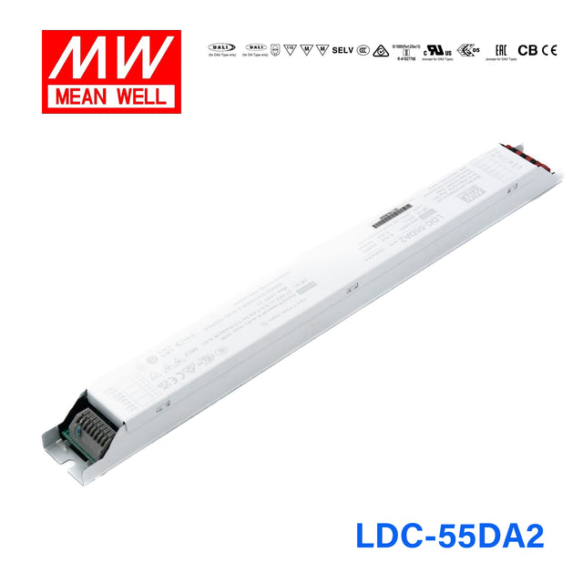 Mean Well LDC-55DA2 Linear LED Driver 55W 500~1600mA Adjustable Output - DALI2