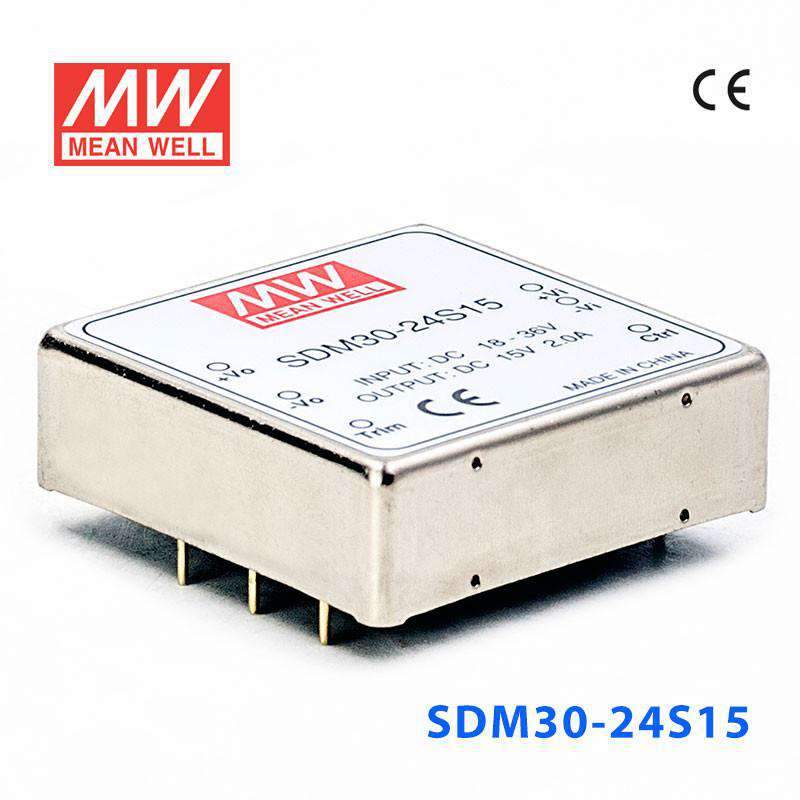 Mean Well SDM30-24S15 DC-DC Converter - 30W - 18~36V in 15V out 2A
