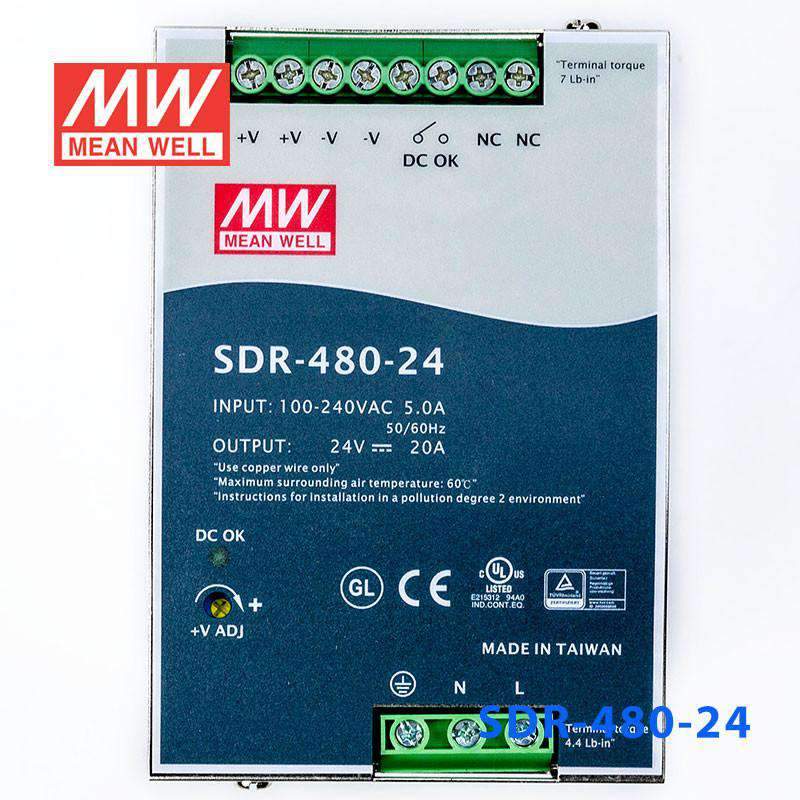 Mean Well SDR-480-24 Single Output Industrial Power Supply 480W 24V 20A - DIN Rail - PHOTO 2