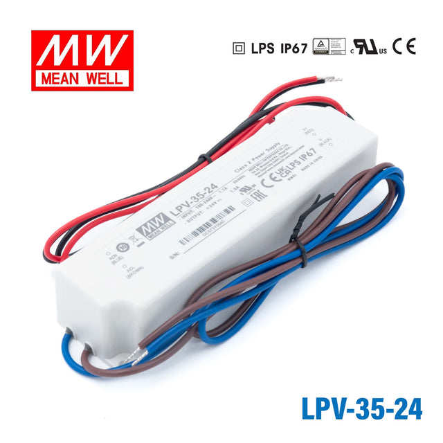 Mean Well LPV-35-24 LED Driver — 36W 24V 1.5A IP67 Waterproof