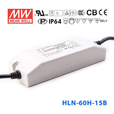 Mean Well HLN-60H-15B Power Supply 60W 15V - IP64, Dimmable