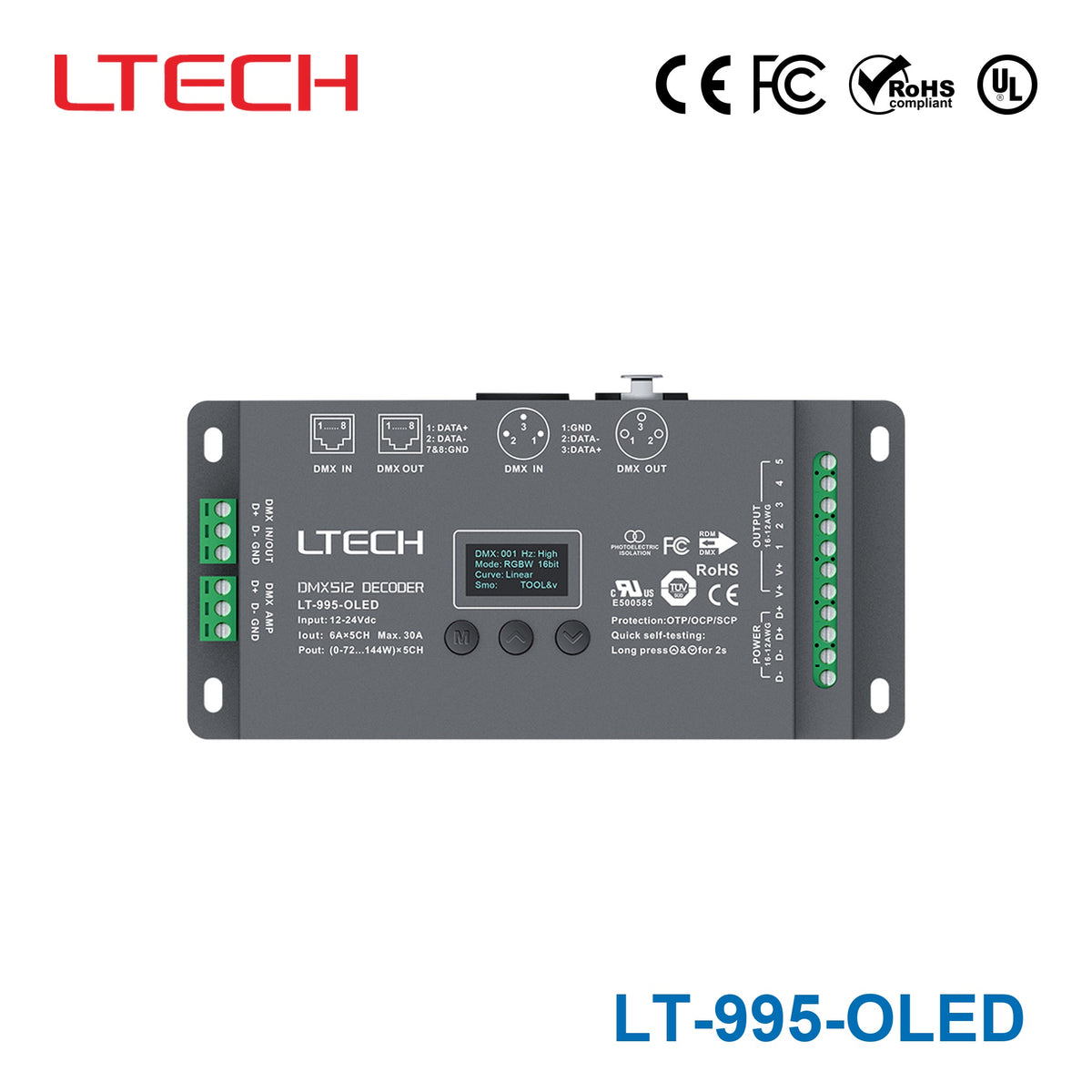 Ltech LT-995-OLED Constant Voltage Decoder - DMX/RDM