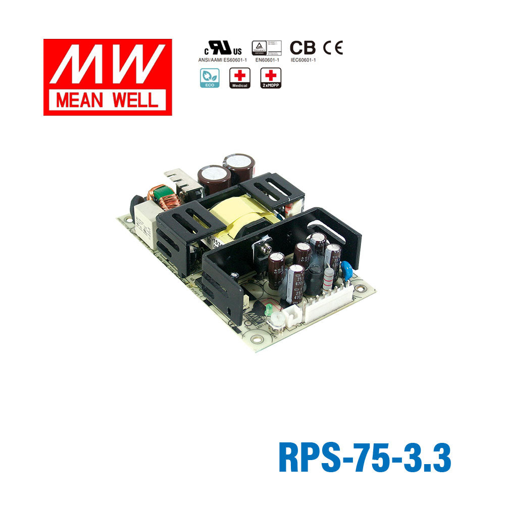 Mean Well RPS-75-3.3 Green Power Supply W 3.3V 15A - Medical Power Supply